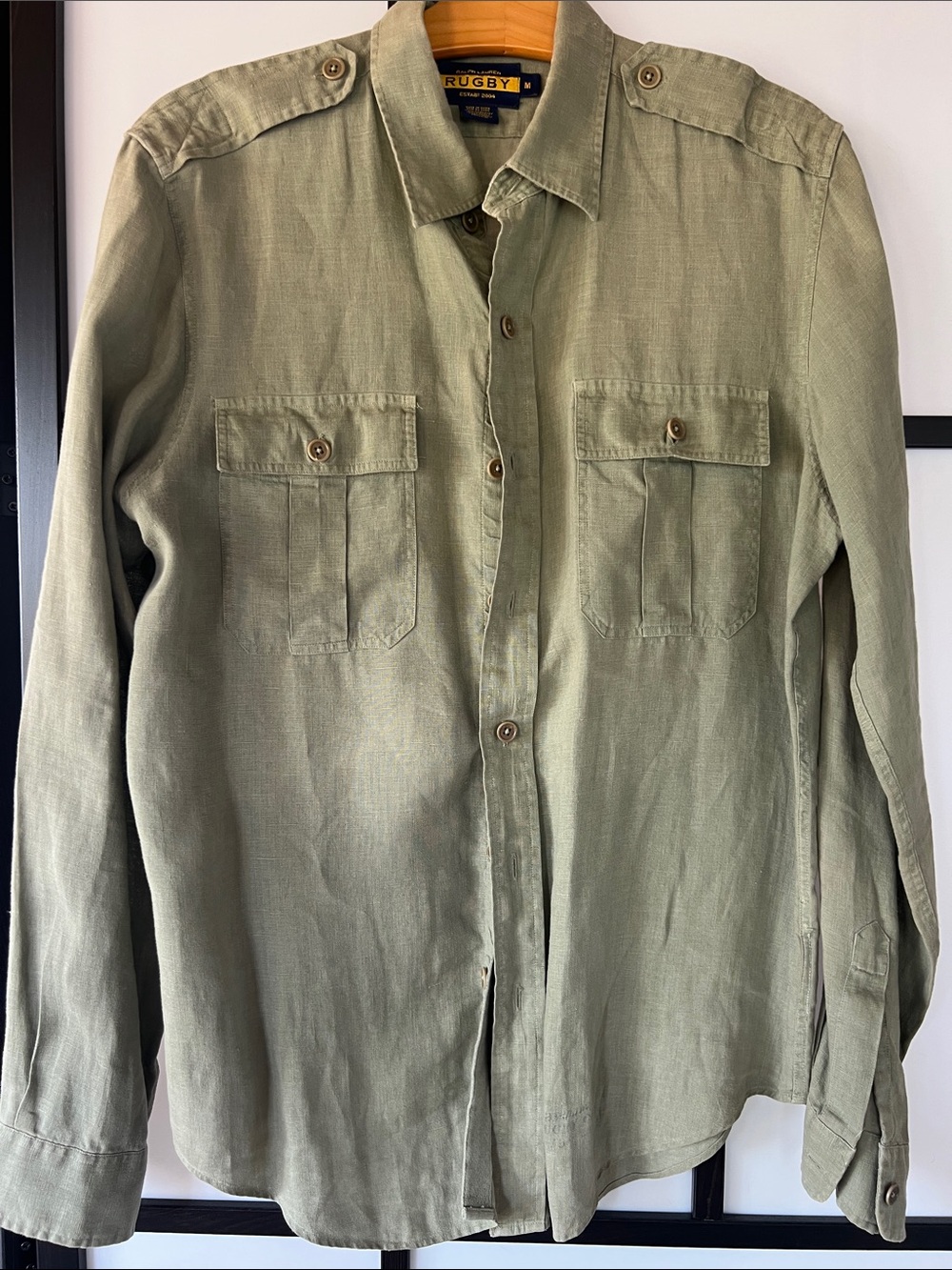 RALPH LAUREN Ruby - Olive Green Long-Sleeve Linen Button-Up Shirt